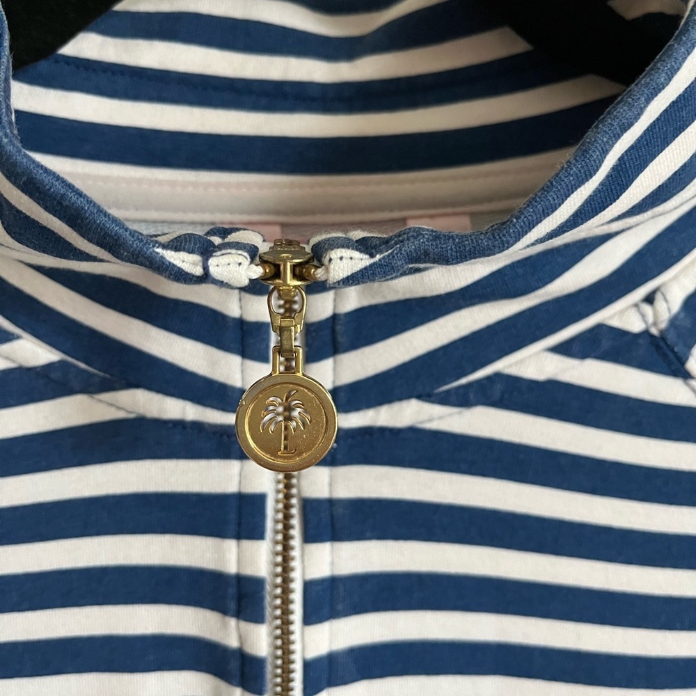 Lilly Pulitzer Half Zip Popover Navy/White/Mellon Striped Pullover Top Sz Sm EUC - Picture 3 of 13